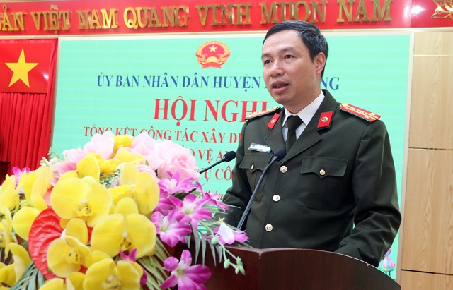 Đại tá Nguyễn Thanh Hà, Phó Giám đốc Công an tỉnh phát biểu chỉ đạo tại hội nghị